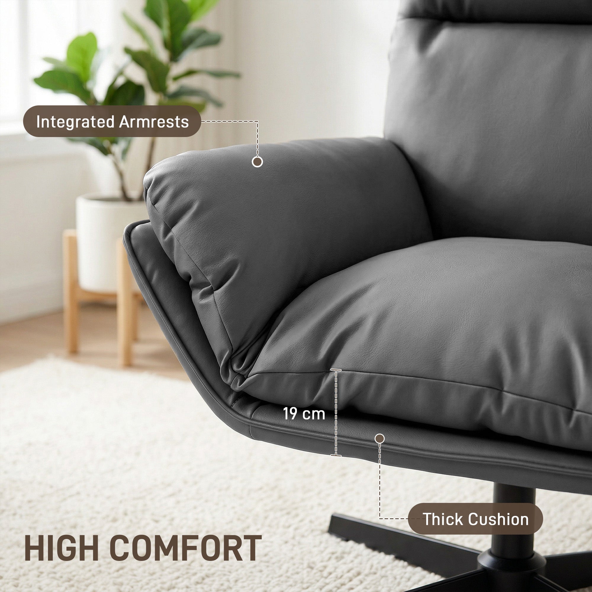 Accent Chair with 360 Swivel Armchair for Living Room with Padded Cushion Dark Grey