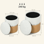 Nesting Round Ottoman with Storage Set of 2 - Cream/Brown