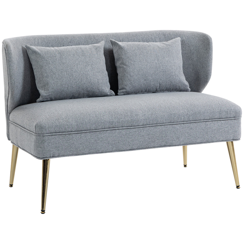 2 Seater Sofa, Linen-look Fabric Small Sofa with Wing Back, Thick Seat, Metal Legs, Light Grey
