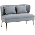 2 Seater Sofa, Linen-look Fabric Small Sofa with Wing Back, Thick Seat, Metal Legs, Light Grey