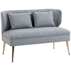 2 Seater Sofa, Linen-look Fabric Small Sofa with Wing Back, Thick Seat, Metal Legs, Light Grey