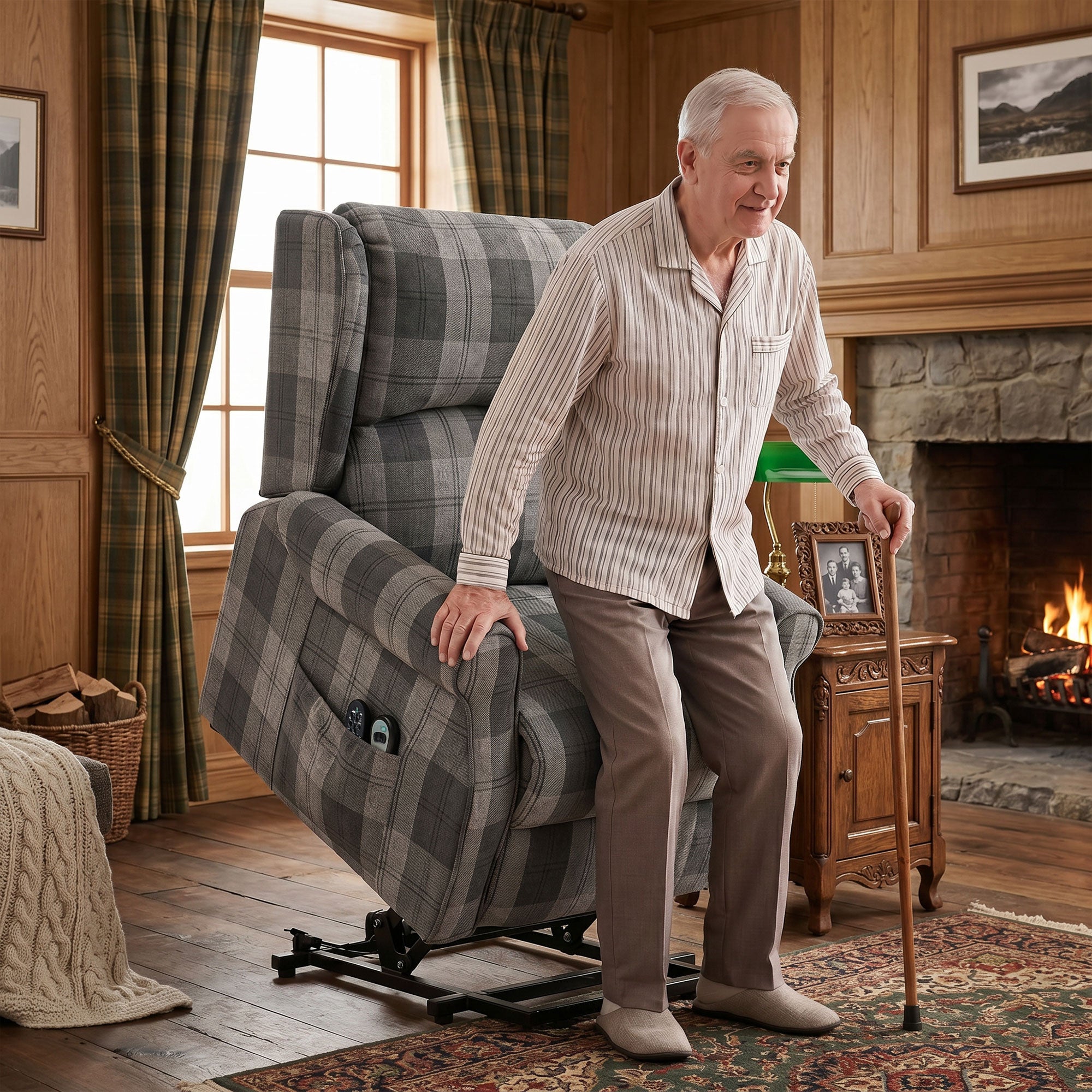 Power Lift Recliner Chair with Vibration Massage, Heat, Checked Lift Chair with Remote, Side Pockets, Grey