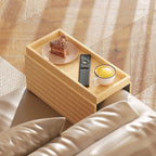 Bamboo Sofa Arm Tray, Foldable Anti-Slip Armrest Tray for Drinks and Snacks, Natural Wood Finish