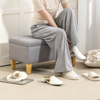 30L Linen Storage Ottoman Padded Footstool with Rubberwood Legs for Storage Box, Bed End, Shoe Bench, Seating, Light Grey
