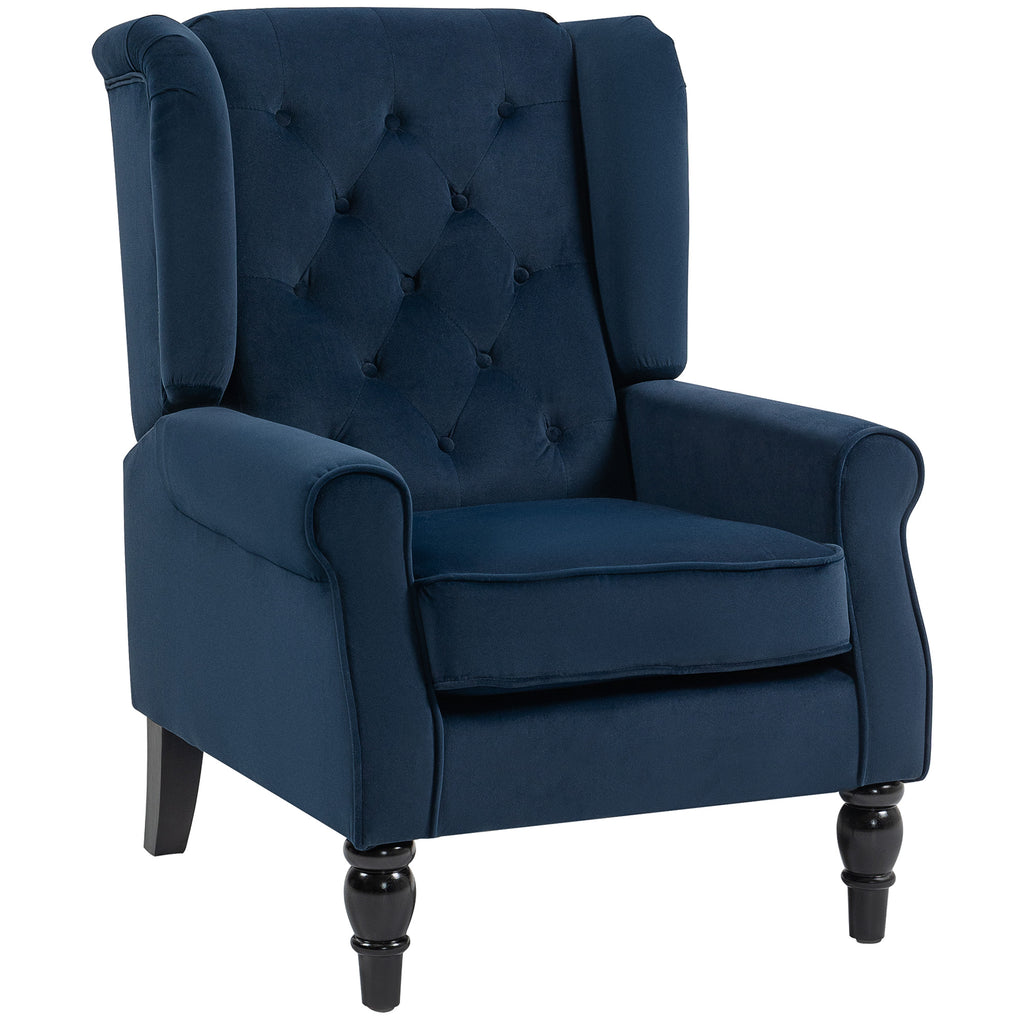 Wingback Accent Chair, Retro Upholstered Button Tufted Occasional Chair for Living Room and Bedroom, Dark Blue