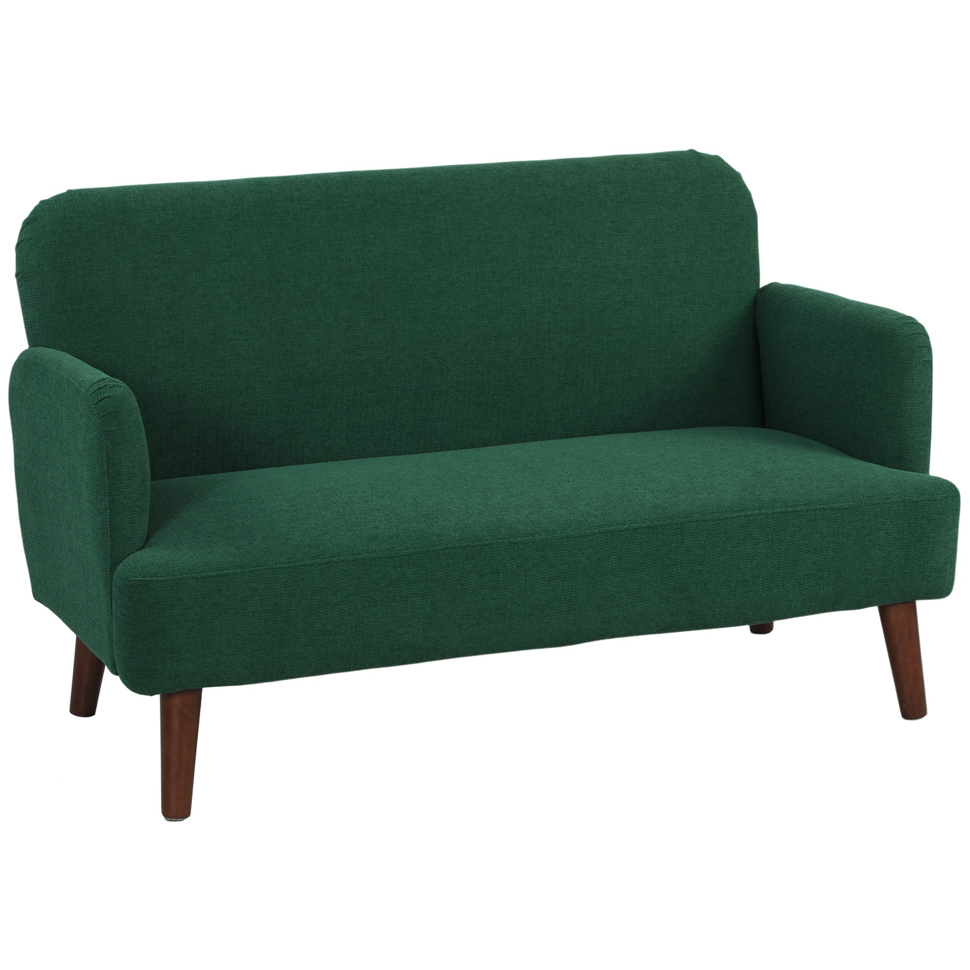 Velvet Feel Fabric 2 Seater Sofa, Small Sofa Loveseat with 21cm Thick Padding and Wood Legs, Dark Green