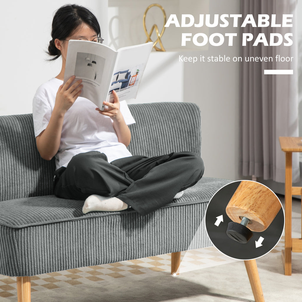 Modern Corduroy Double Seat Sofa w/ Wood Frame Foam Padding Soft Comfortable Compact Couch Grey