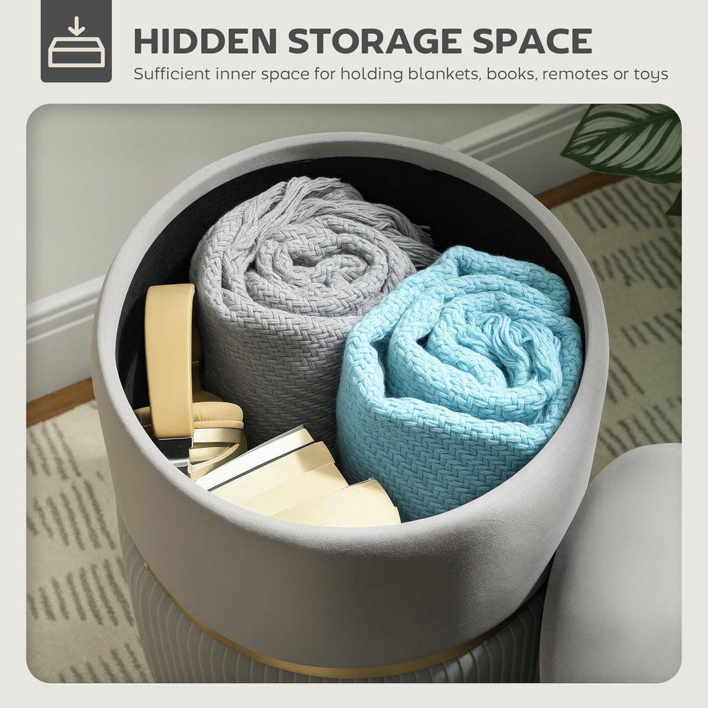 Velvet-Feel Storage Ottoman - Light Grey