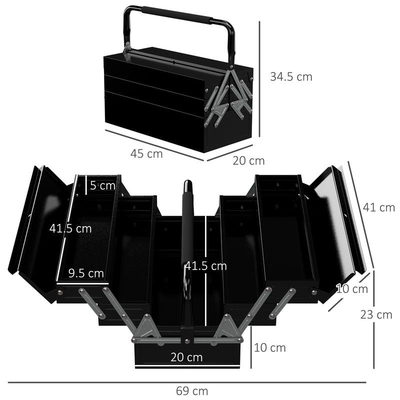 5-Tray Cantilever Steel Tool Box with Carry Handle – Black – image 3 of 9