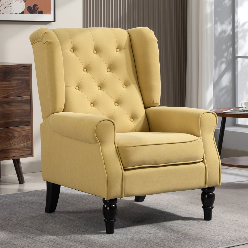 Wingback Accent Chair, Retro Upholstered Button Tufted Occasional Chair for Living Room and Bedroom, Yellow