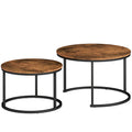 Coffee Table Set of 2, Round Nest of Tables with Metal Frame, Modern Side Tables for Living Room, Rustic Brown
