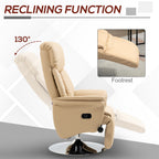 Adjustable Swivel Recliner, Manual Recliner Chair with Footrest, Padded Arms, PU Leather Upholstery, Beige