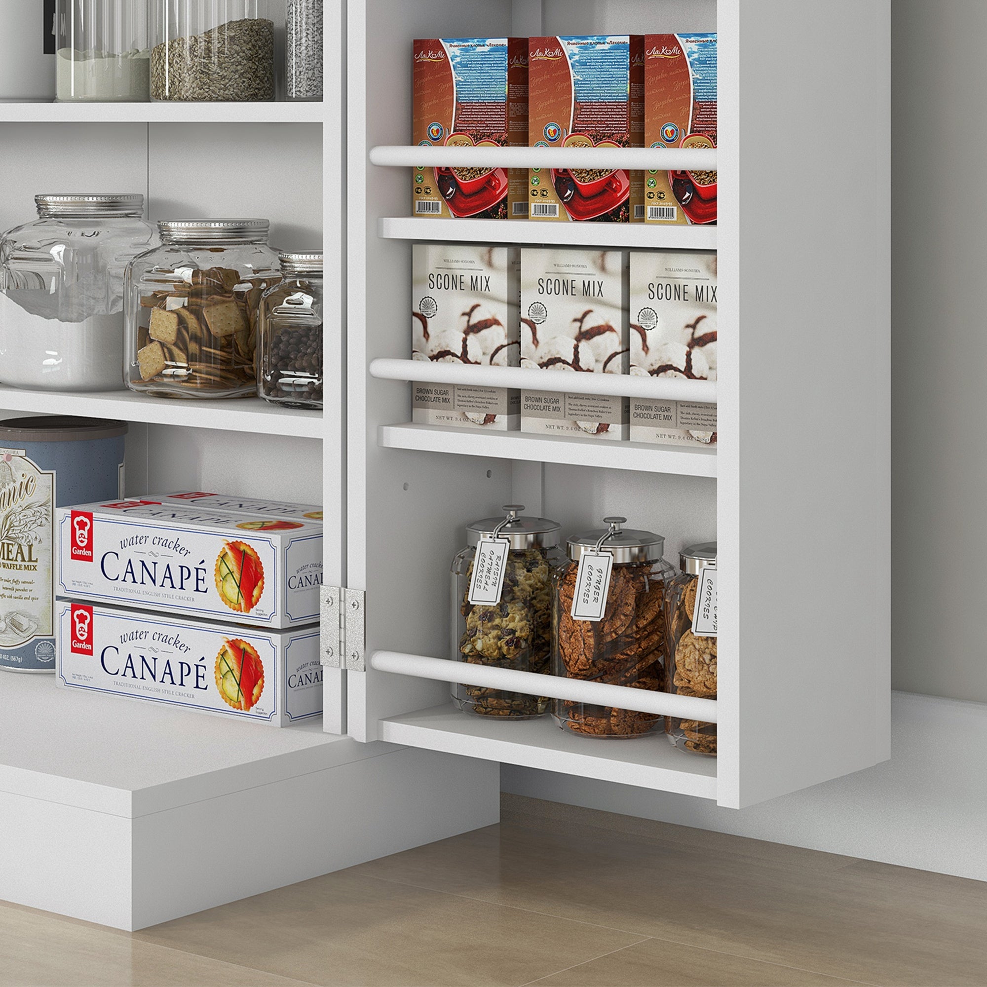 HOMCOM Freestanding Kitchen Pantry Cupboard with Adjustable Shelves & Door Racks - White