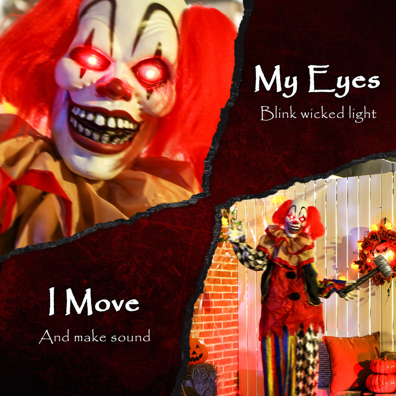 173cm Animated Clown with Hammer & Glowing Eyes – image 4 of 9
