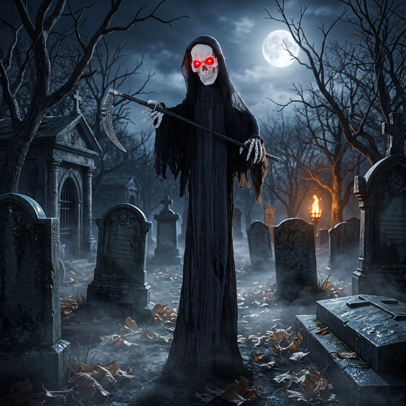 183cm Animated Grim Reaper with Scythe & Glowing Eyes – image 2 of 9
