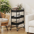 HOMCOM 3-Tier Storage Trolley on Wheels with Mesh Baskets - Black