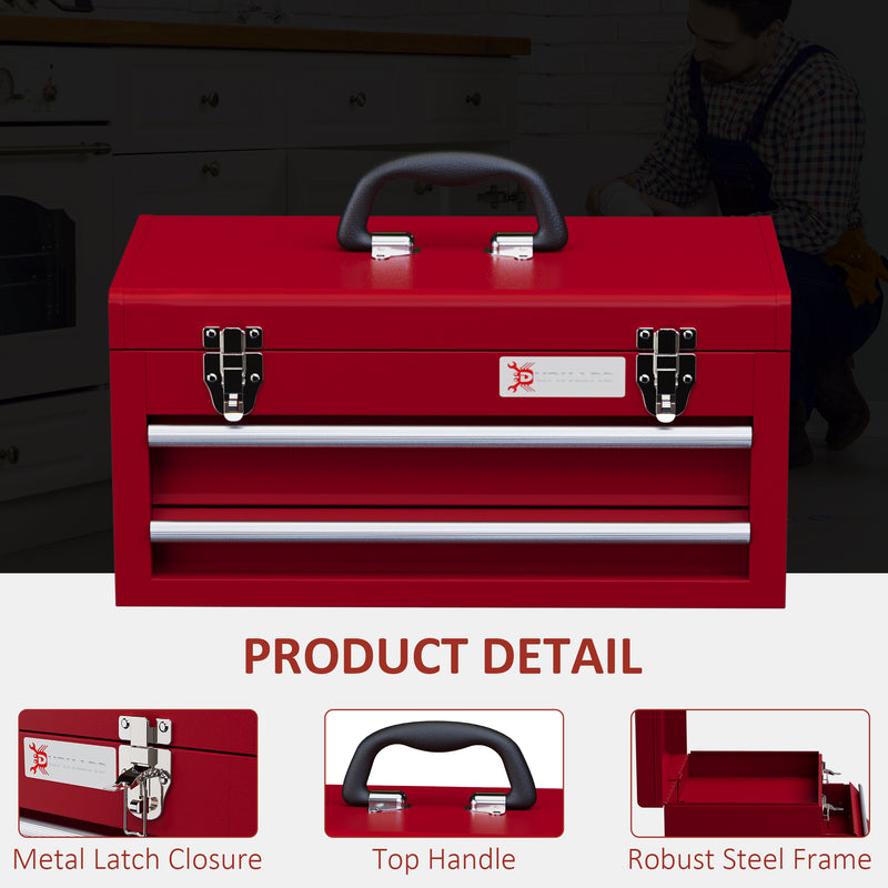 2-Drawer Metal Tool Box with Carry Handle – Red – image 4 of 9