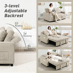 Corduroy Click Clack Sleeper Sofa with Pull Out Design, 2 Seater Sofa Bed, Cream White