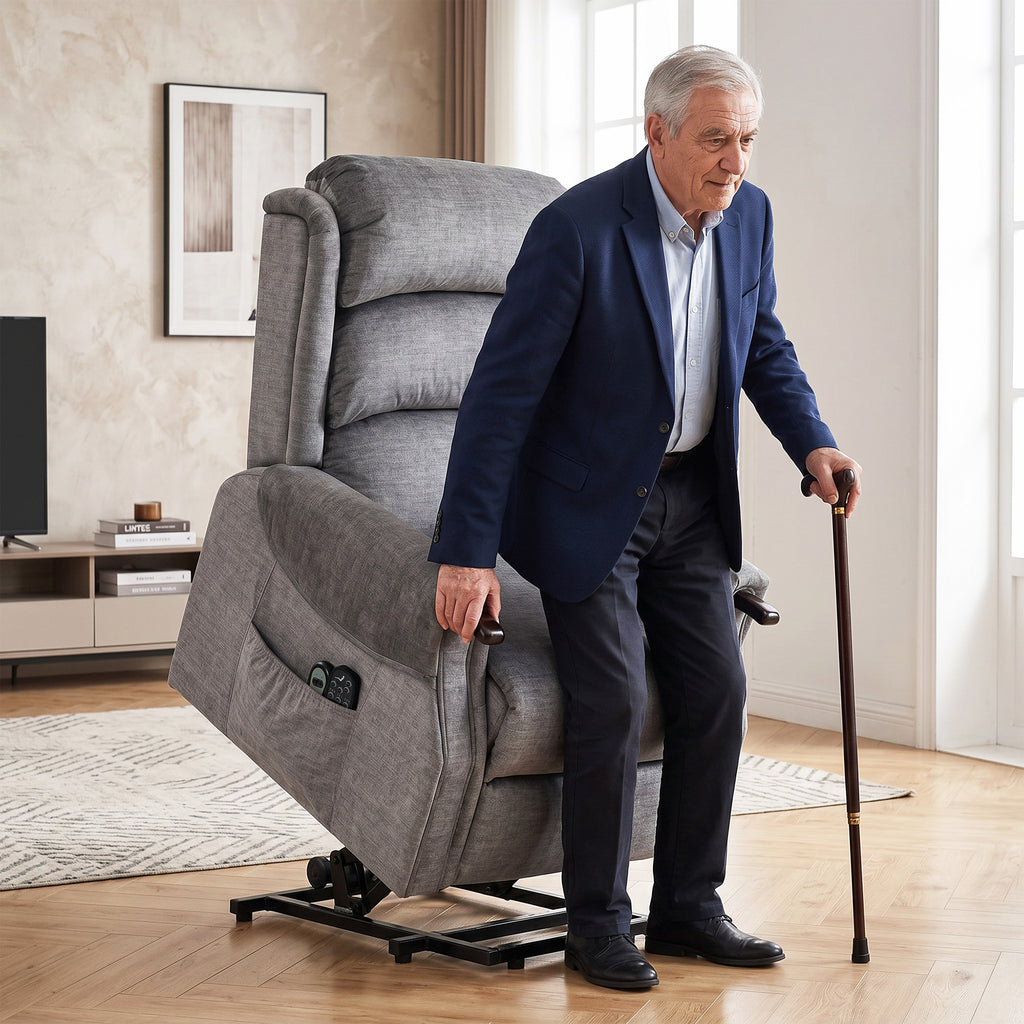 Power Lift Recliner with Vibration Massage and Heat, Lift Chair for Tall with Wood Grip, Pocket Spring, Light Grey