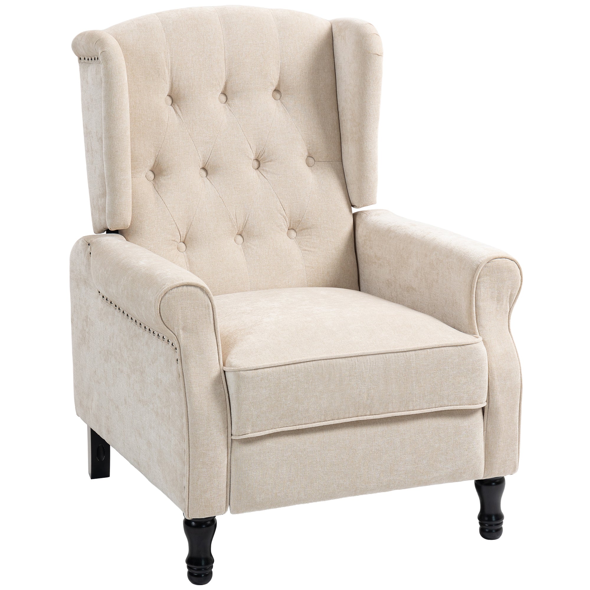 150Â° Reclining Vintage Armchair, with footrest - Beige