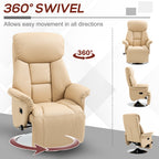 Adjustable Swivel Recliner, Manual Recliner Chair with Footrest, Padded Arms, PU Leather Upholstery, Beige