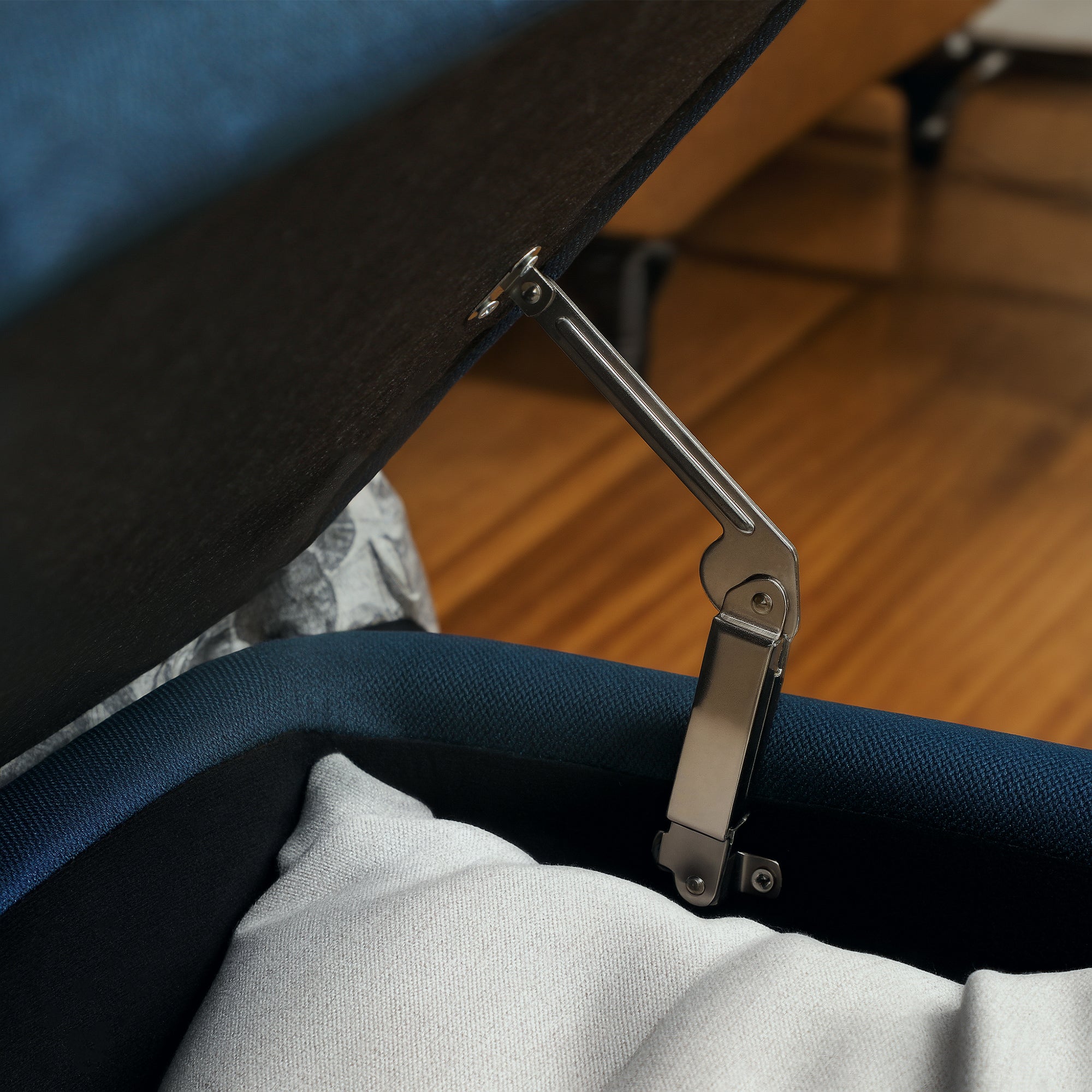 92 x 31cm Linen-Look Storage Ottoman - Dark Blue