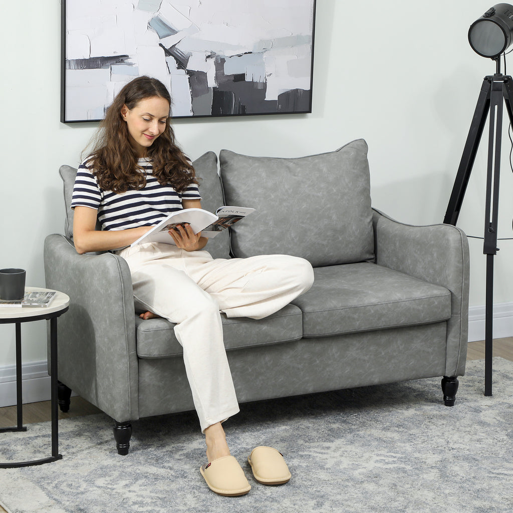 Faux Leather Marble-Effect Two-Seater Sofa - Grey