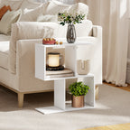 Side Table, Narrow End Table with Storage Shelves, S-Shaped, 3-Tier, 50W x 19.5D x 58H cm, White
