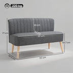 117cm Loveseat Sofa Upholstered Small 2 Seater Sofa with Thick Padded Seat and Rubber Wood Legs, Grey