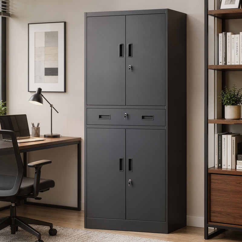 180cm Lockable Steel Tool Cabinet with Drawer & Adjustable Shelves – Black – image 8 of 9