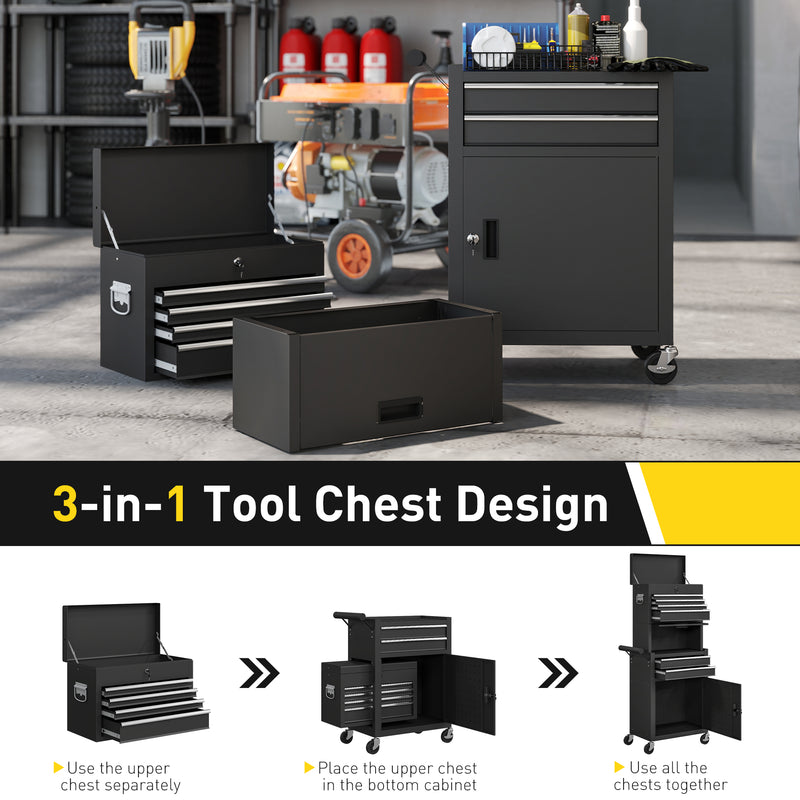 Three-Part Locking Steel Tool Chest on Wheels – Black – image 5 of 9