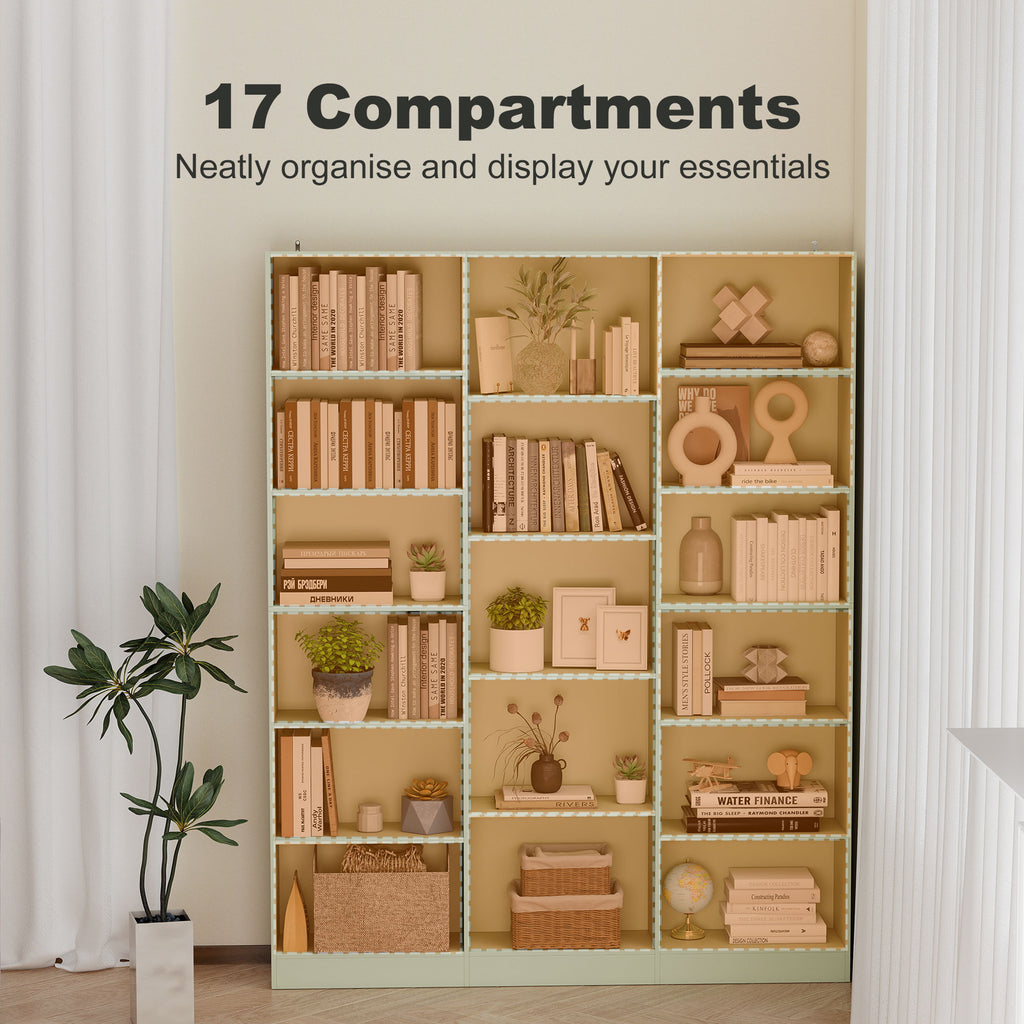 Bookcase with Open Storage, 6-Tier Bookshelf with Anti-Tipping Hardware, Light Green