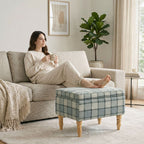 Linen Fabric Upholstered Footstool, Rectangular Storage Stool with Removable Top, Padded Seat and Hidden Space, Grey