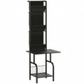 Vinyl Record Player Stand Record Storage with Player Stand Oxford Fabric Pockets Bottom Shelf, Black