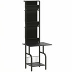 Vinyl Record Player Stand Record Storage with Player Stand Oxford Fabric Pockets Bottom Shelf, Black