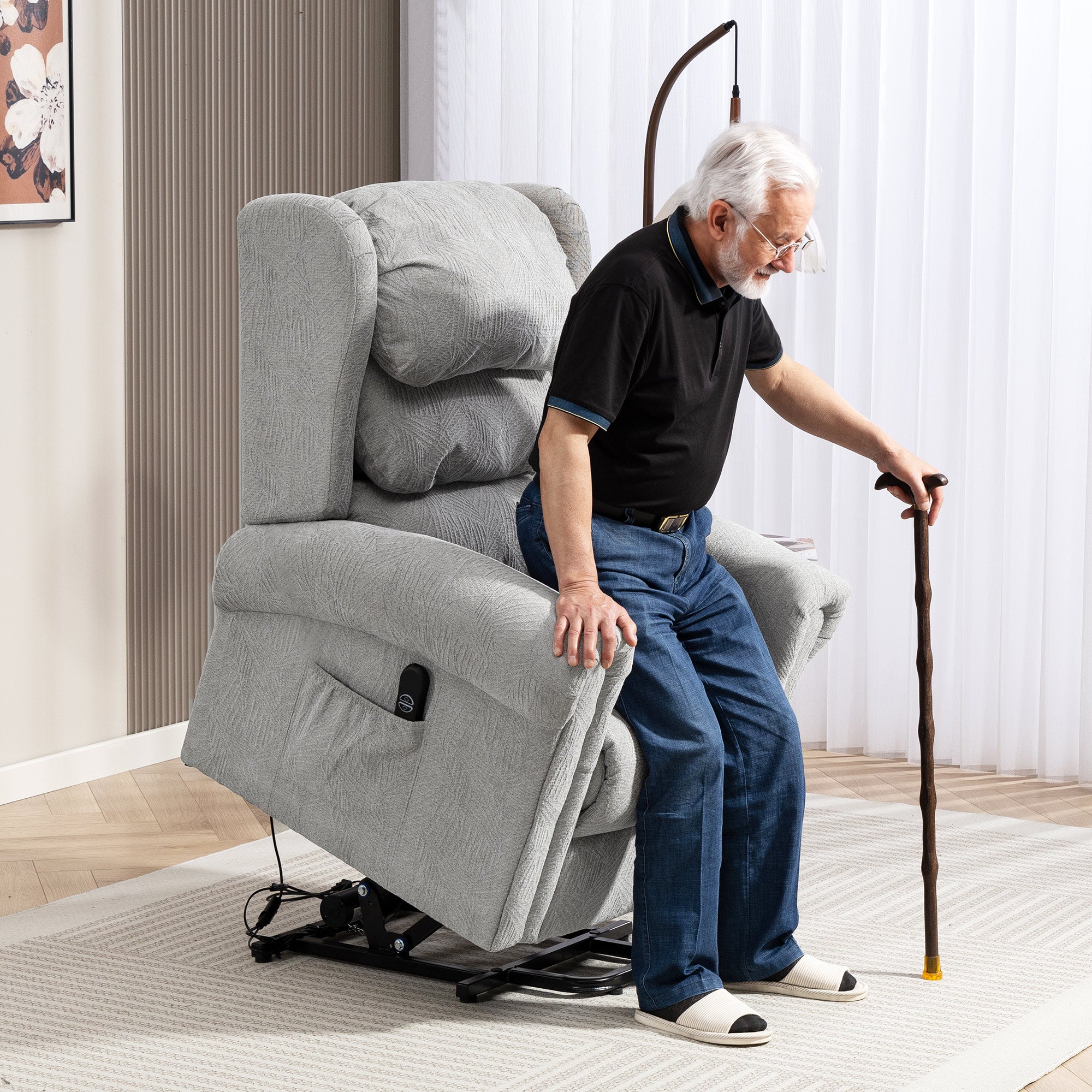 Velvet-Feel 150Â° Electric Riser Recliner Chair - Grey