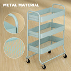 HOMCOM 3-Tier Storage Trolley on Wheels with Mesh Baskets - Light Green