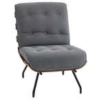Accent Chair, Linen-look Fabric Reading Chair with Spring Cushion, Slatted Support, Steel Frame, Dark Grey