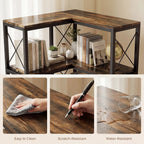 5-Tier L-Shaped Bookshelf, Freestanding Corner Bookcase with Metal Frame, Rustic Brown
