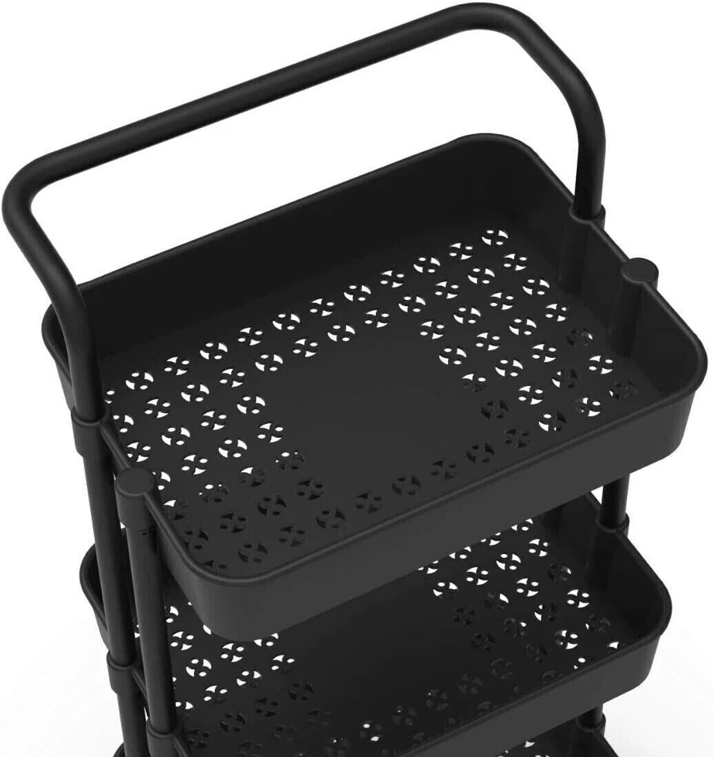 Rolling Kitchen Trolley Cart with 3 Storage Shelves
