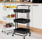 Rolling Kitchen Trolley Cart with 3 Storage Shelves