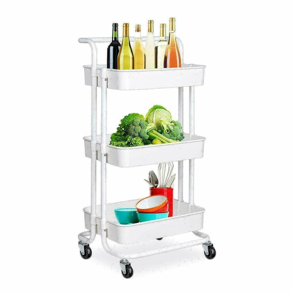 Rolling Kitchen Trolley Cart with 3 Storage Shelves