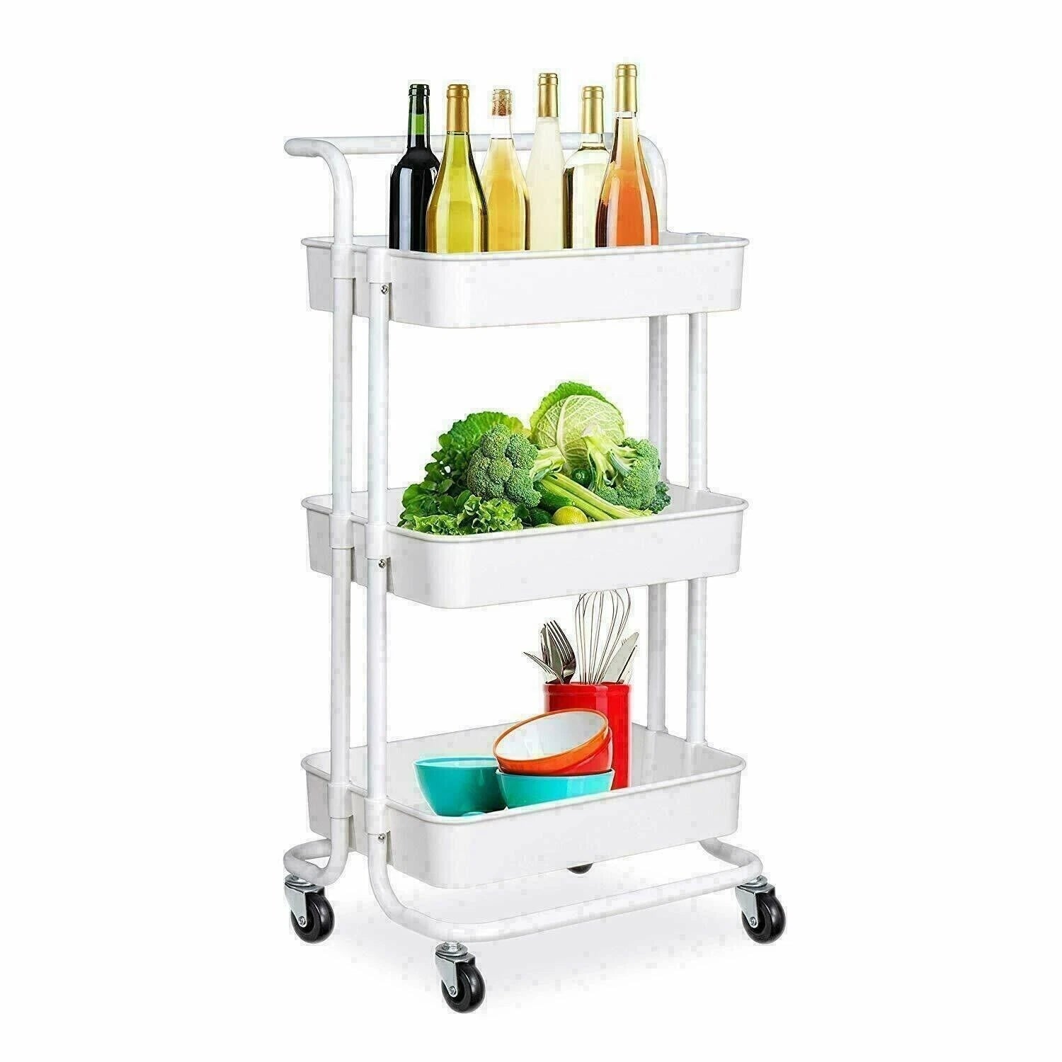 Rolling Kitchen Trolley Cart with 3 Storage Shelves