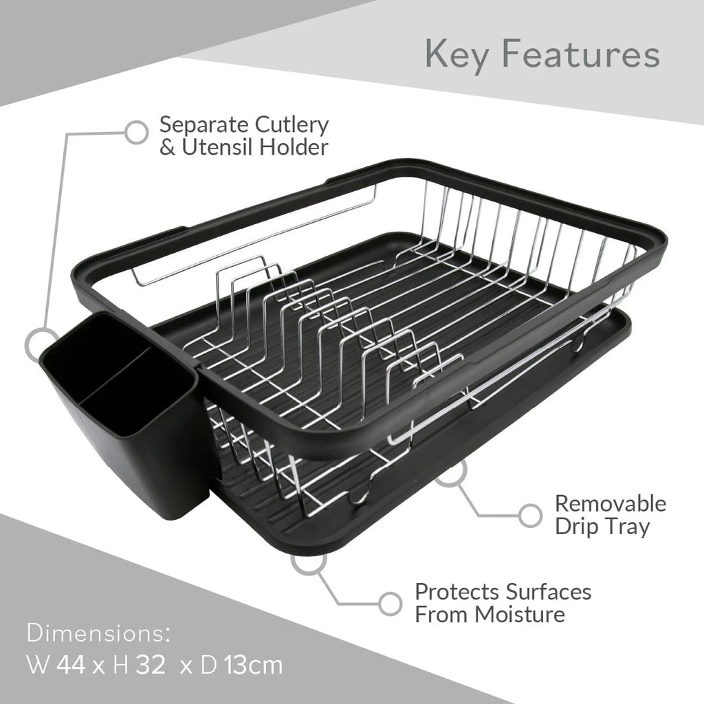 Dish Drainer Rack with Drip Tray and Cutlery Holder