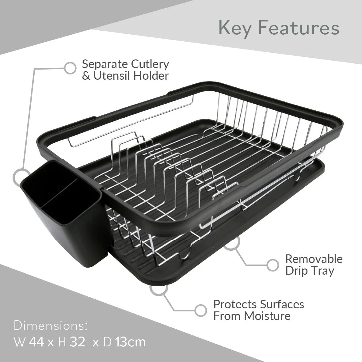 Dish Drainer Rack with Drip Tray and Cutlery Holder