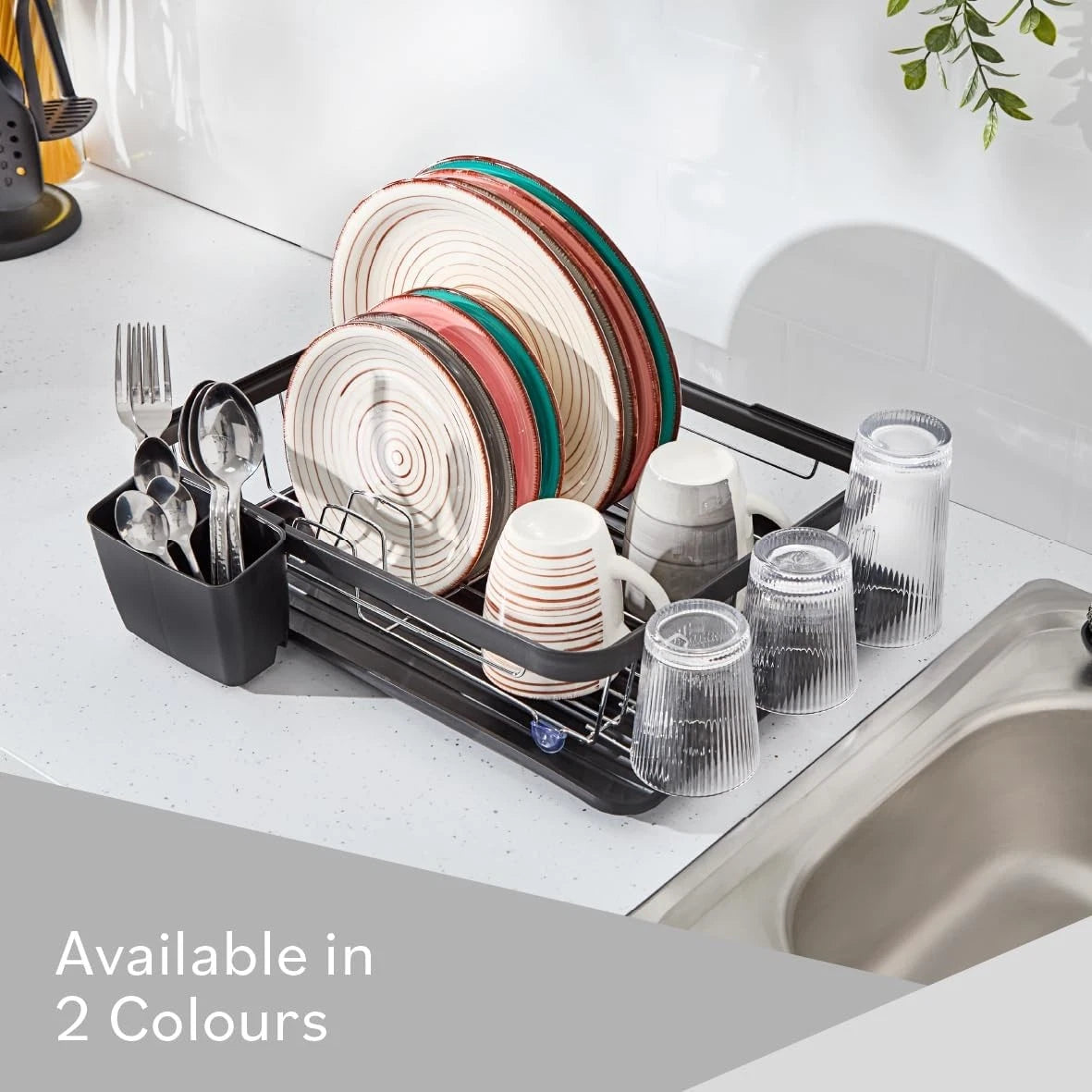 Dish Drainer Rack with Drip Tray and Cutlery Holder