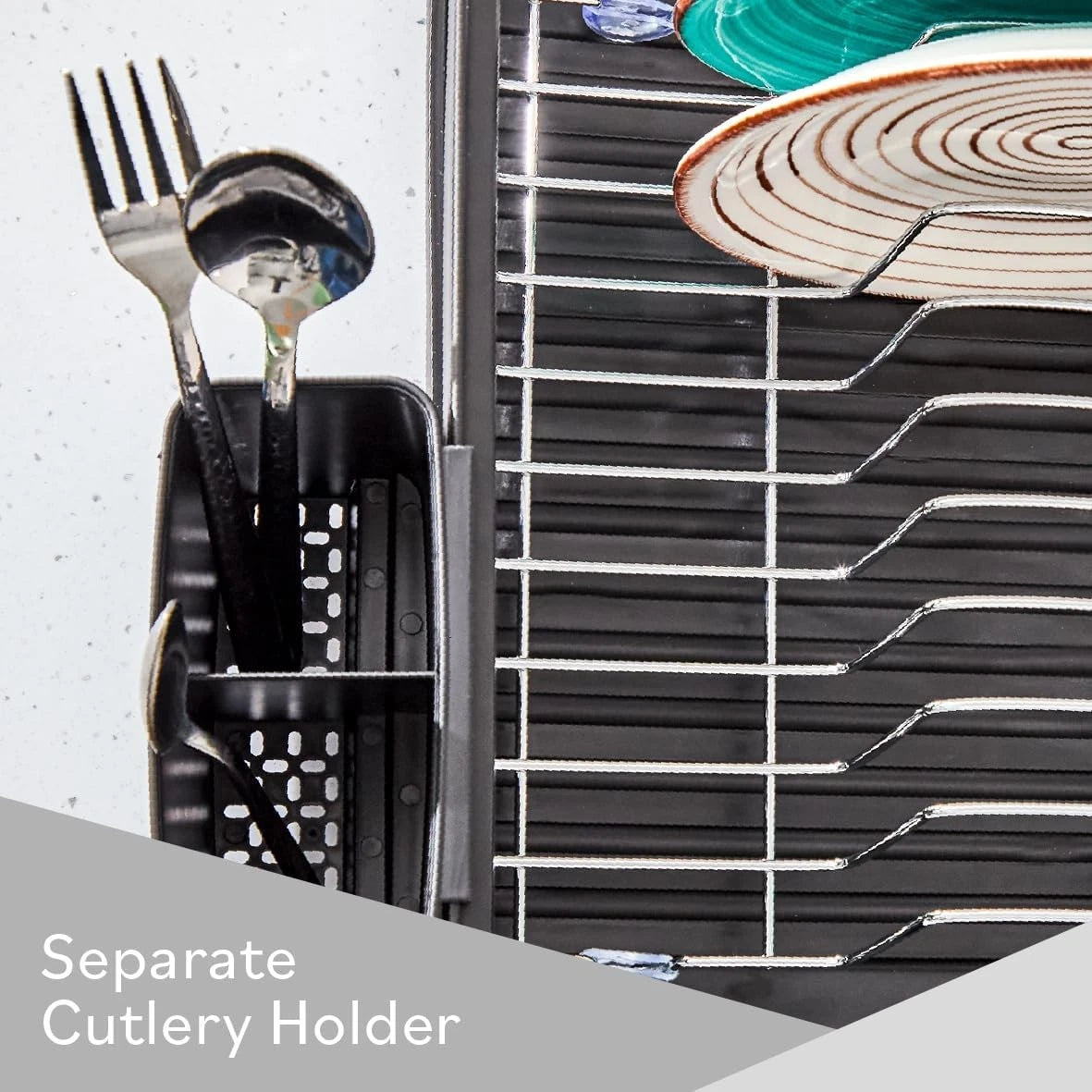 Dish Drainer Rack with Drip Tray and Cutlery Holder