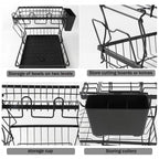 2 Tier Dish Drainer Rack with Cutlery Holder, Cup Rack & Board Holder