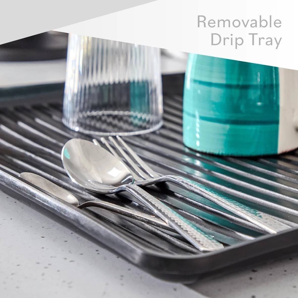 Dish Drainer Rack with Drip Tray and Cutlery Holder