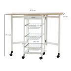 HOMCOM Drop-Leaf Kitchen Cart Trolley w/ 3 Baskets Drawer Surface Top 6 Universal Wheels Rolling Storage Unit Kitchen Home Dining Island White Oak Tone
